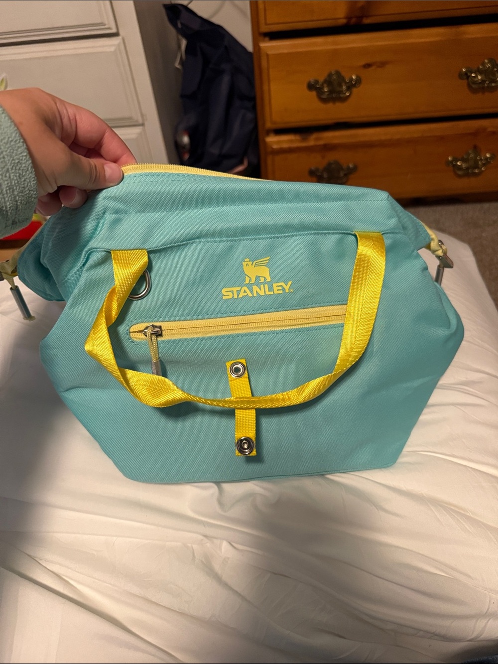 Stanley Aqua Tote with Bright Yellow Accents